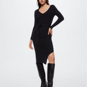 Mango Sukienka dzianinowa Goletav 37053837 Czarny Slim Fit